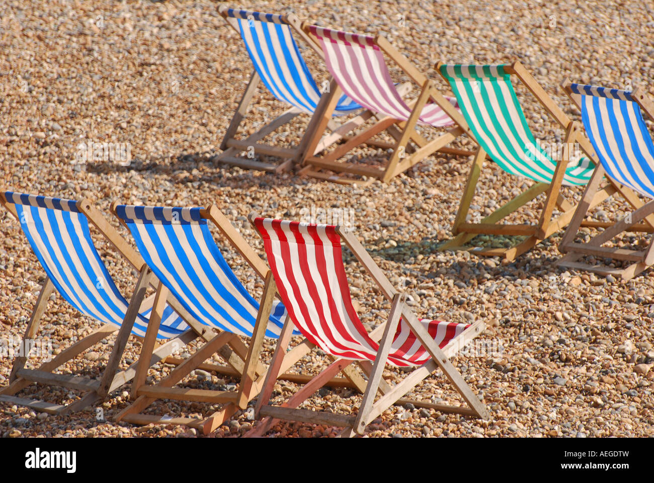 Deck Chairs on Brighton Beach Stock Photo Alamy