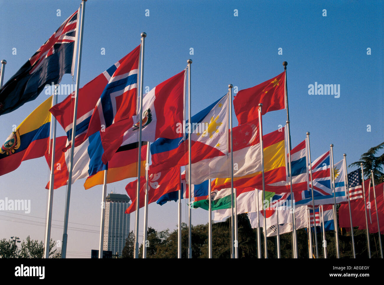 National Flags Flying Stock Photo Alamy