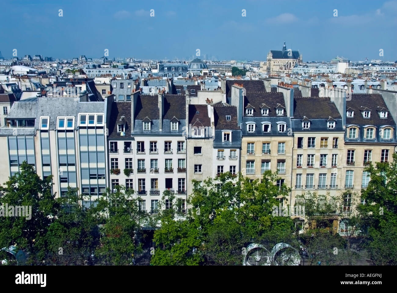 Paris France, Old Residential Architecture Facades cityscape Picturesque Old Paris rooftops, Skyline View, Stock Photo