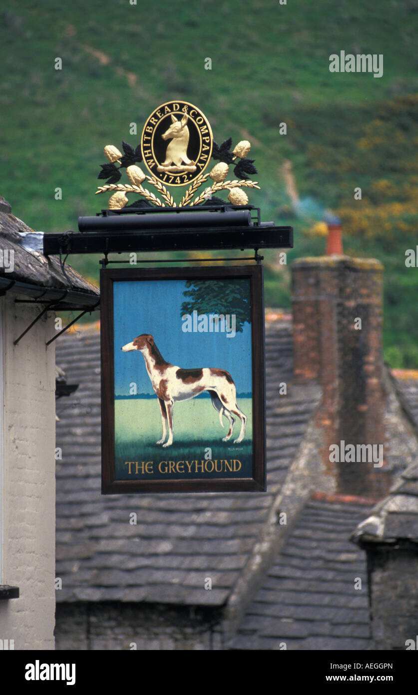 Great Britain Corfe Castle Dorset Signboard of Greyhound Hotel Stock Photo