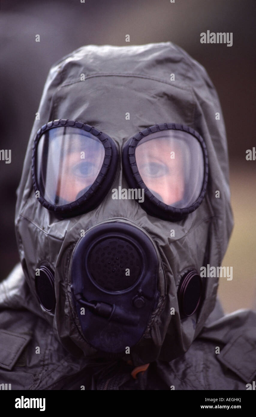 US Soldier wearing a Gas mask during training exercise before being