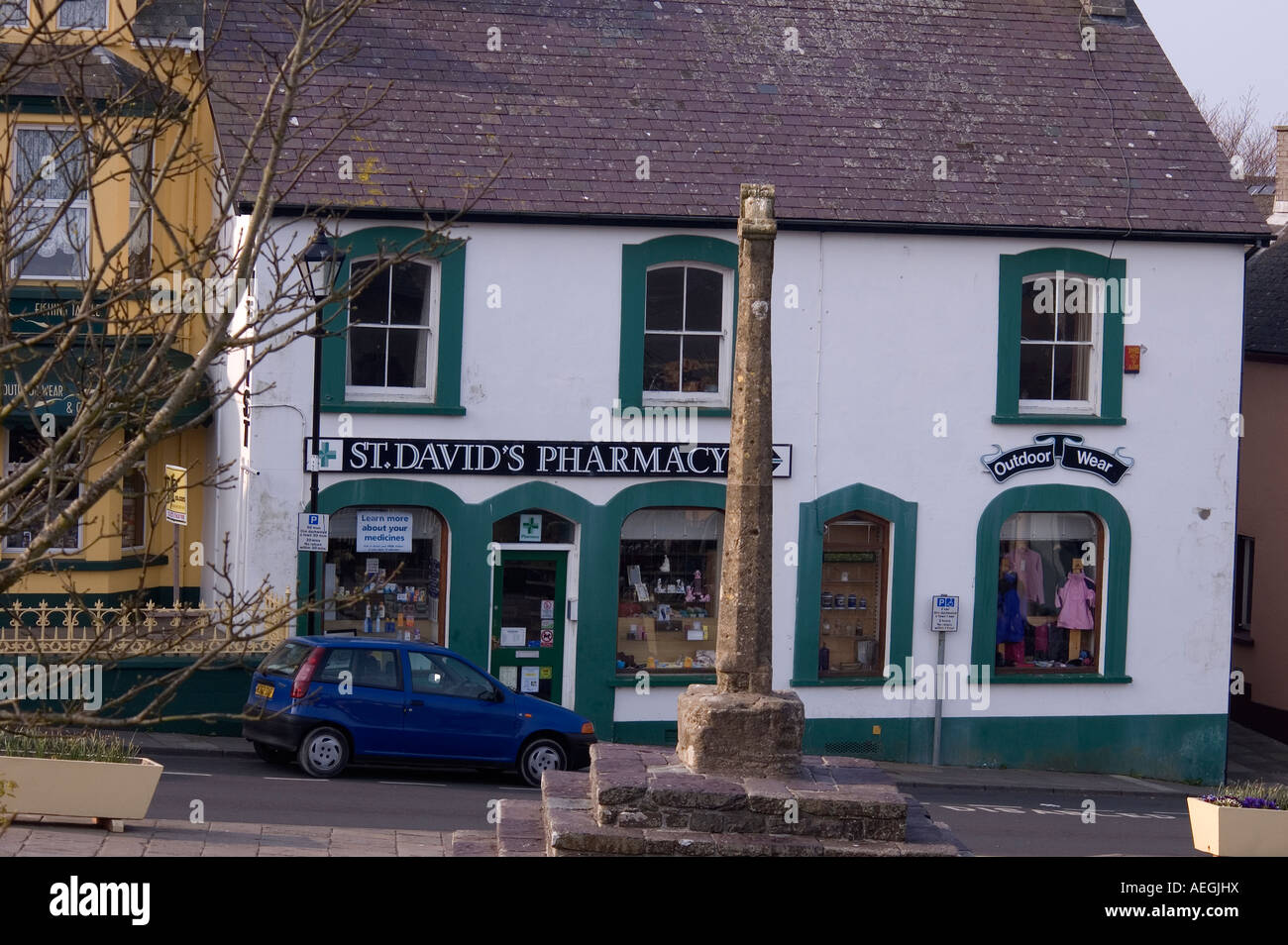 st davids pharmacy near the cathedral and old celtic cross, dyfed west