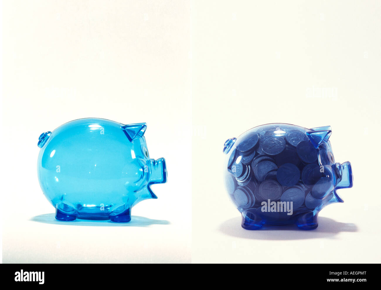 Before and after Piggy bank Stock Photo