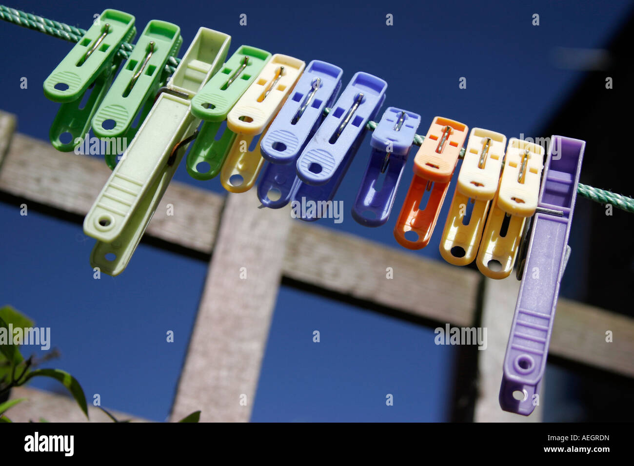 Clothes pegs on the line Stock Photo Alamy