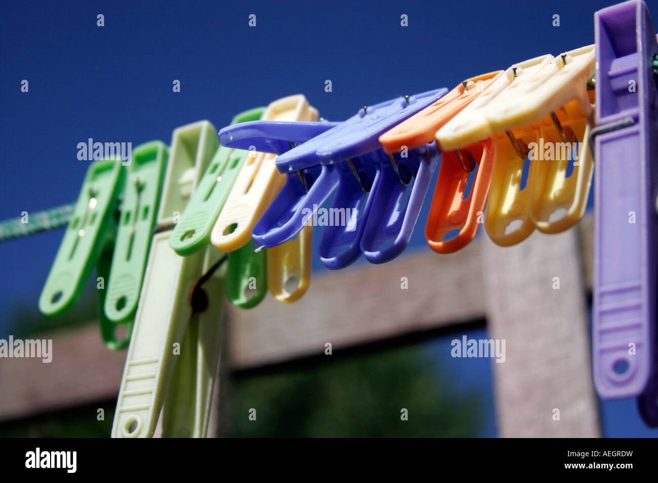 Clothes pegs on the line Stock Photo Alamy