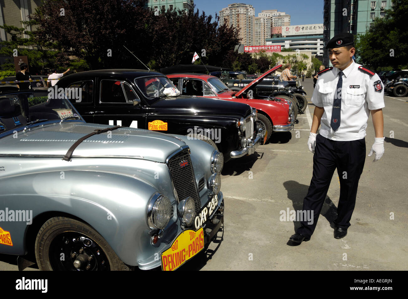 Vintage cars during the rerunning of the 1907 Peking to Paris rally in Beijing China 25 May 2007 Stock Photo