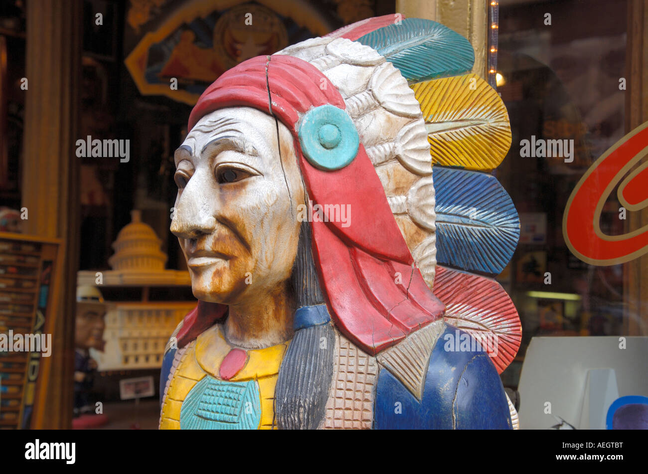A cigar store Indian outside a cigar shop on Mulberry Street, NYC Stock