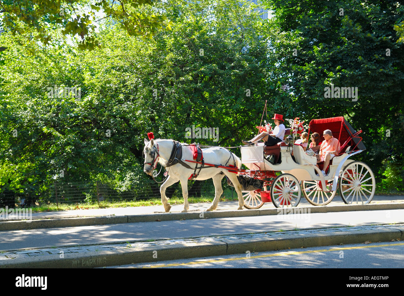 Horse and carriage with tourists in Central Park in New York City. Stock Photo