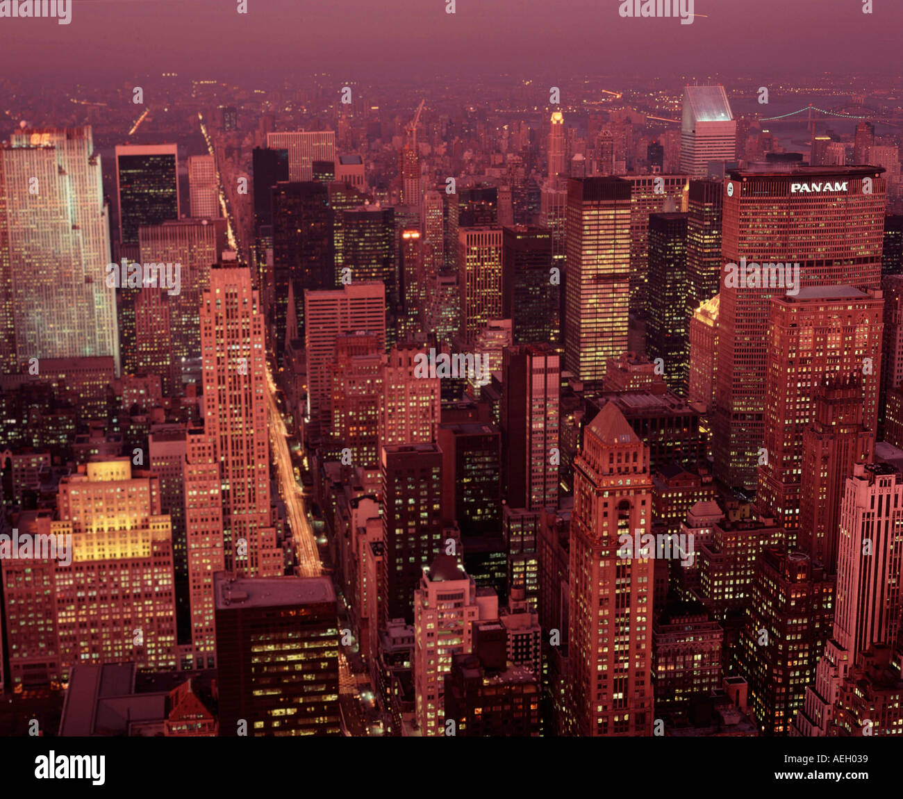 USA New York City Manhattan at twilight from the Empire State Building ...