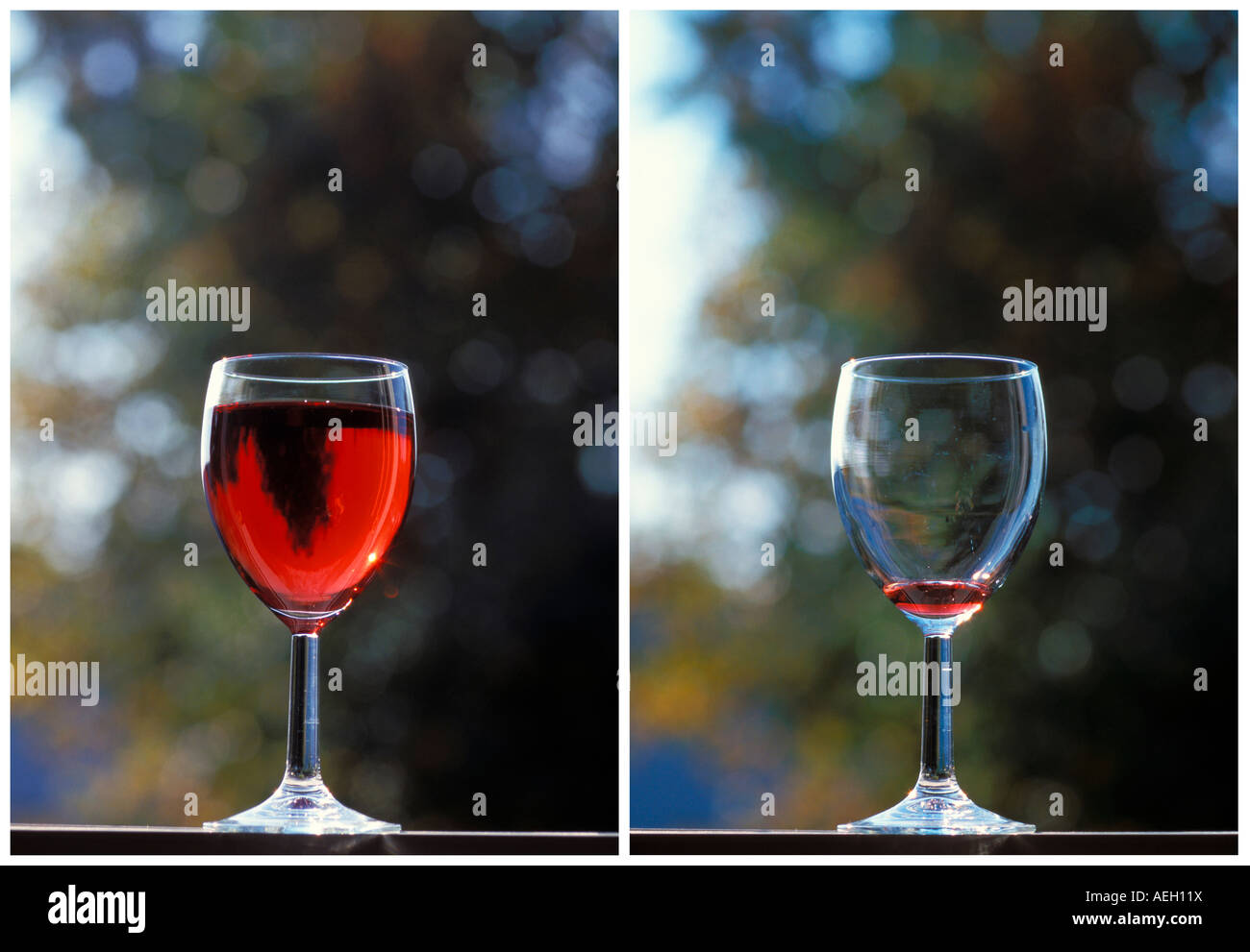Before and after Glass of wine Stock Photo Alamy