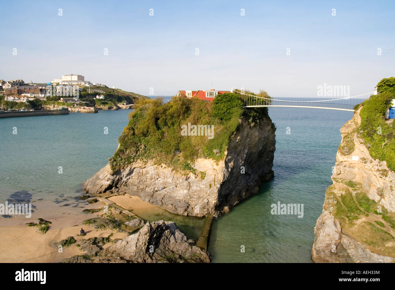 Newquay Cornwall dramatic bridge leading to The House in The Sea on