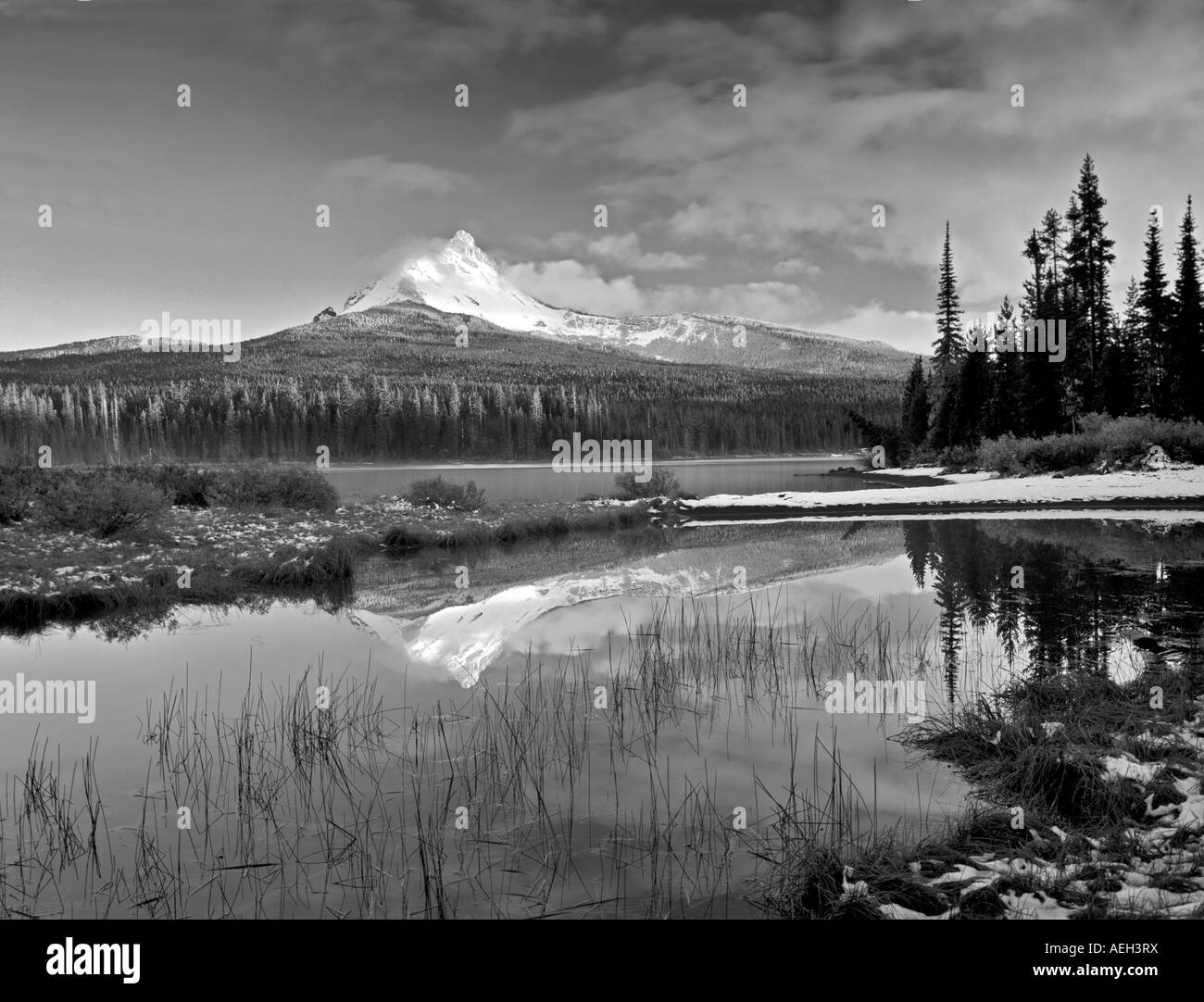 Mount Washington reflection in Big Lake Oregon Stock Photo