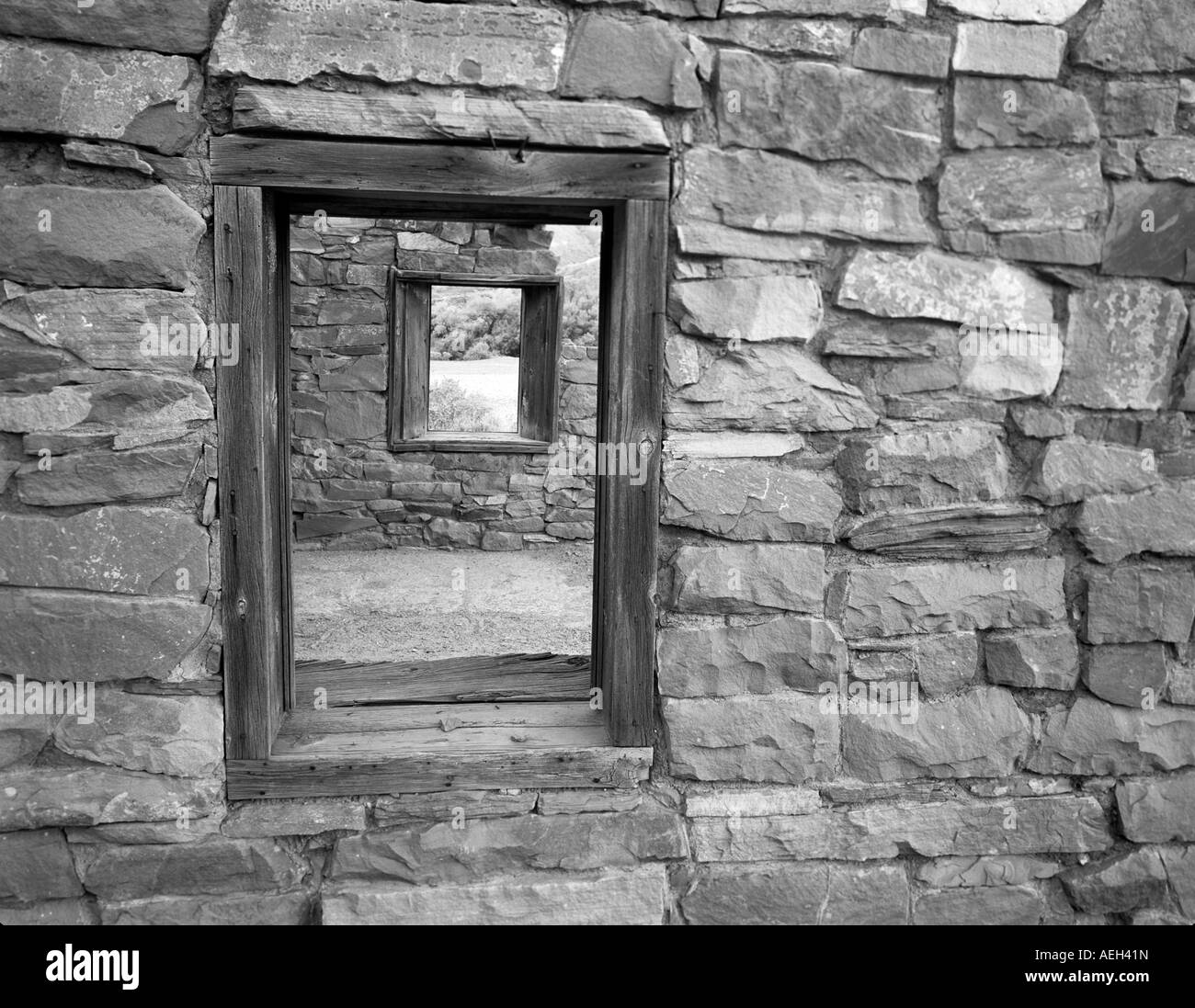 Window in fort at Lee s Ferry Arizona Stock Photo