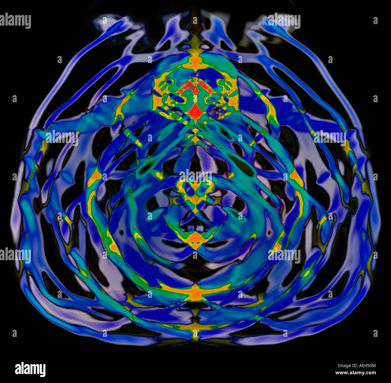 Blue brain-like shape abstraction on black background Stock Photo - Alamy