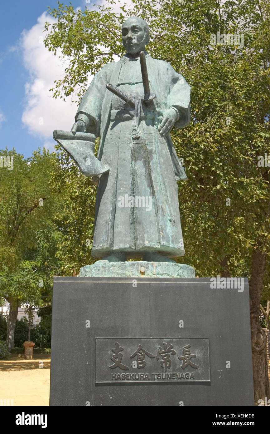 Coria del Rio Seville Province Spain Statue of Japanese samurai and ...