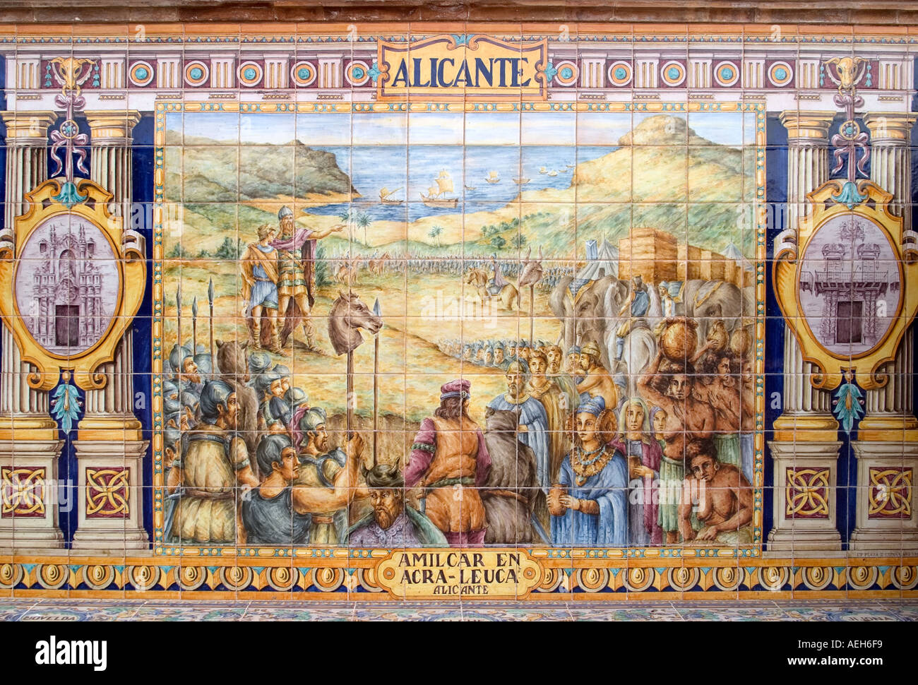 Ceramic representing Alicante Province in Plaza de España, Seville, Spain Stock Photo