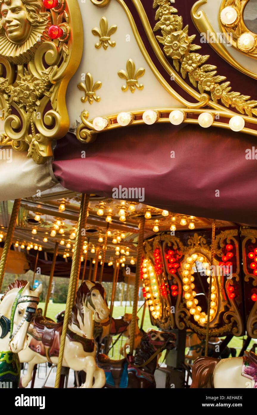 Carousel horses in Seattle Center, shot in Seattle, Washington. Stock Photo
