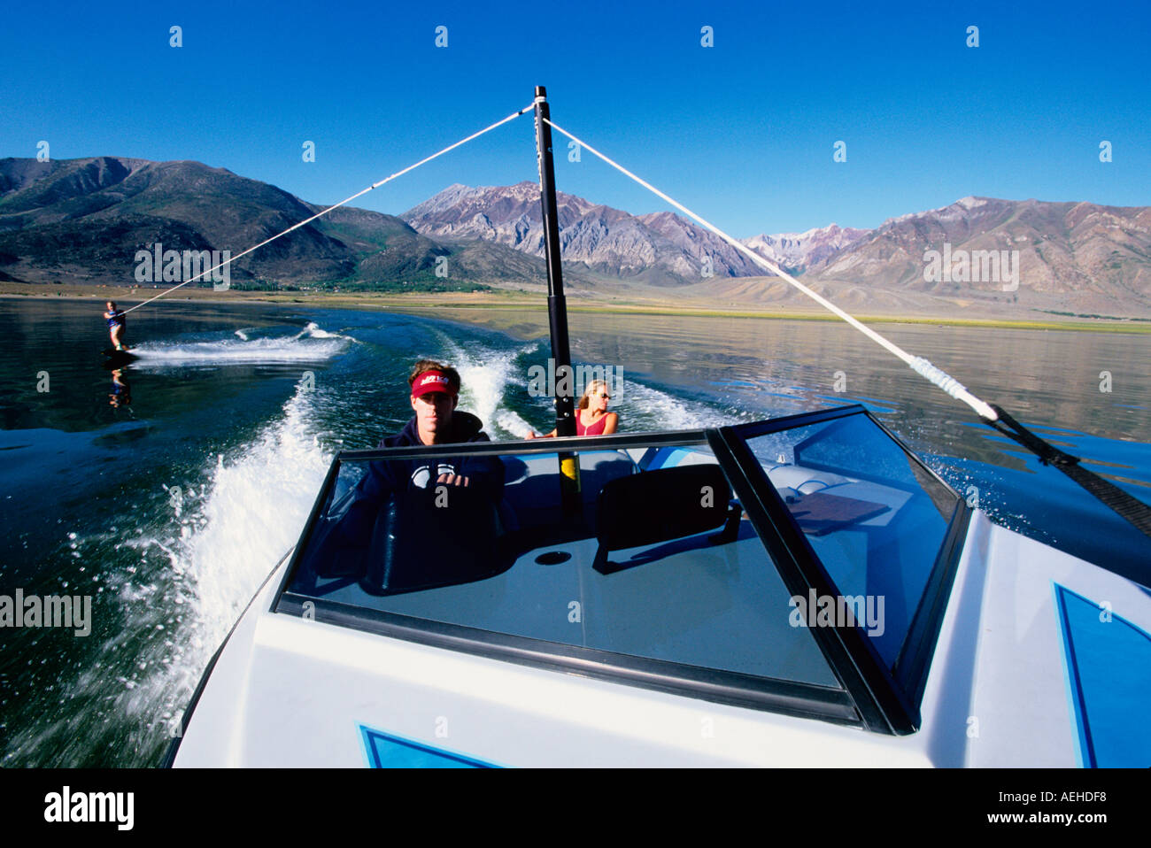 Wakeboarding on Crowley Lake near Mammoth Lakes California USA Stock