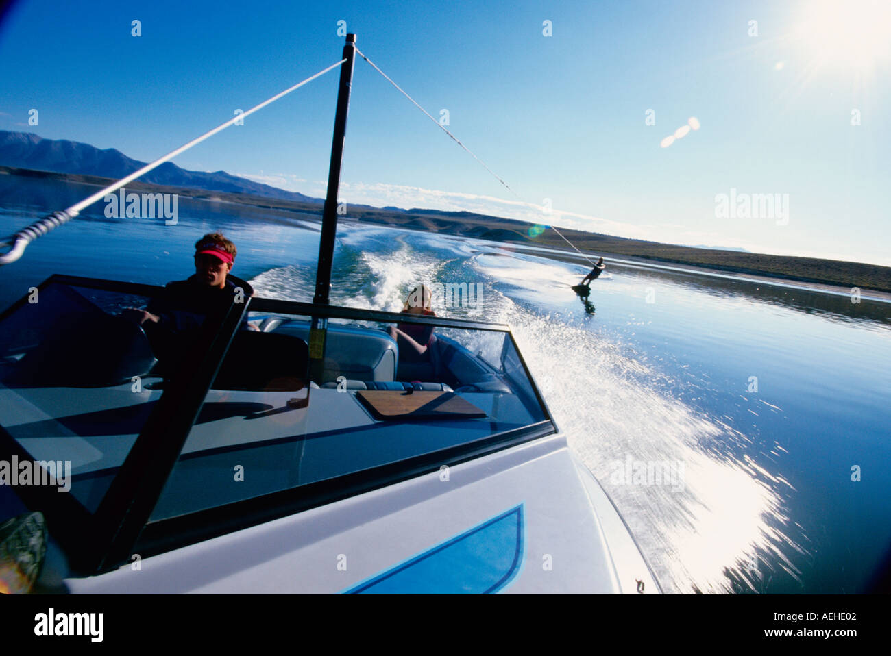 Wakeboarding on Crowley Lake near Mammoth Lakes California USA Stock