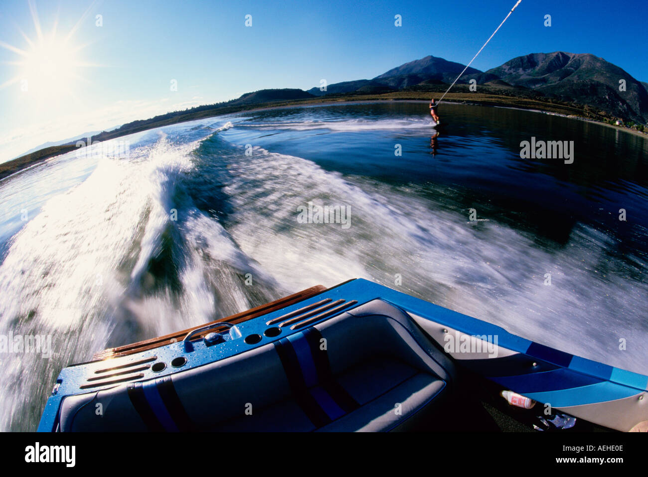 Wakeboarding on Crowley Lake near Mammoth Lakes California USA Stock