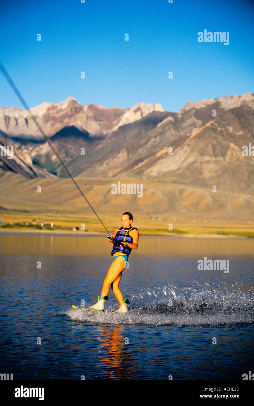 Wakeboarding on Crowley Lake near Mammoth Lakes California USA Stock