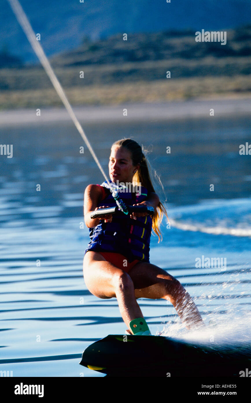 Wakeboarding on Crowley Lake near Mammoth Lakes California USA Stock