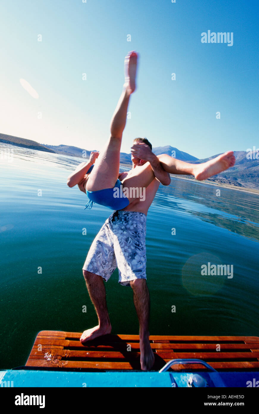 Wakeboarding on Crowley Lake near Mammoth Lakes California USA Stock
