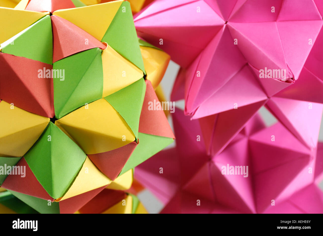 Colorful bright Origami abstract figures polyhedrons Stock Photo