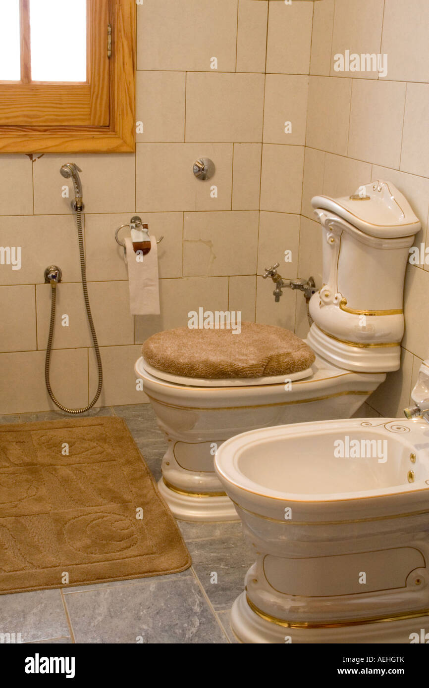 Libya. Arab Toilet with Hose to wash. Stock Photo