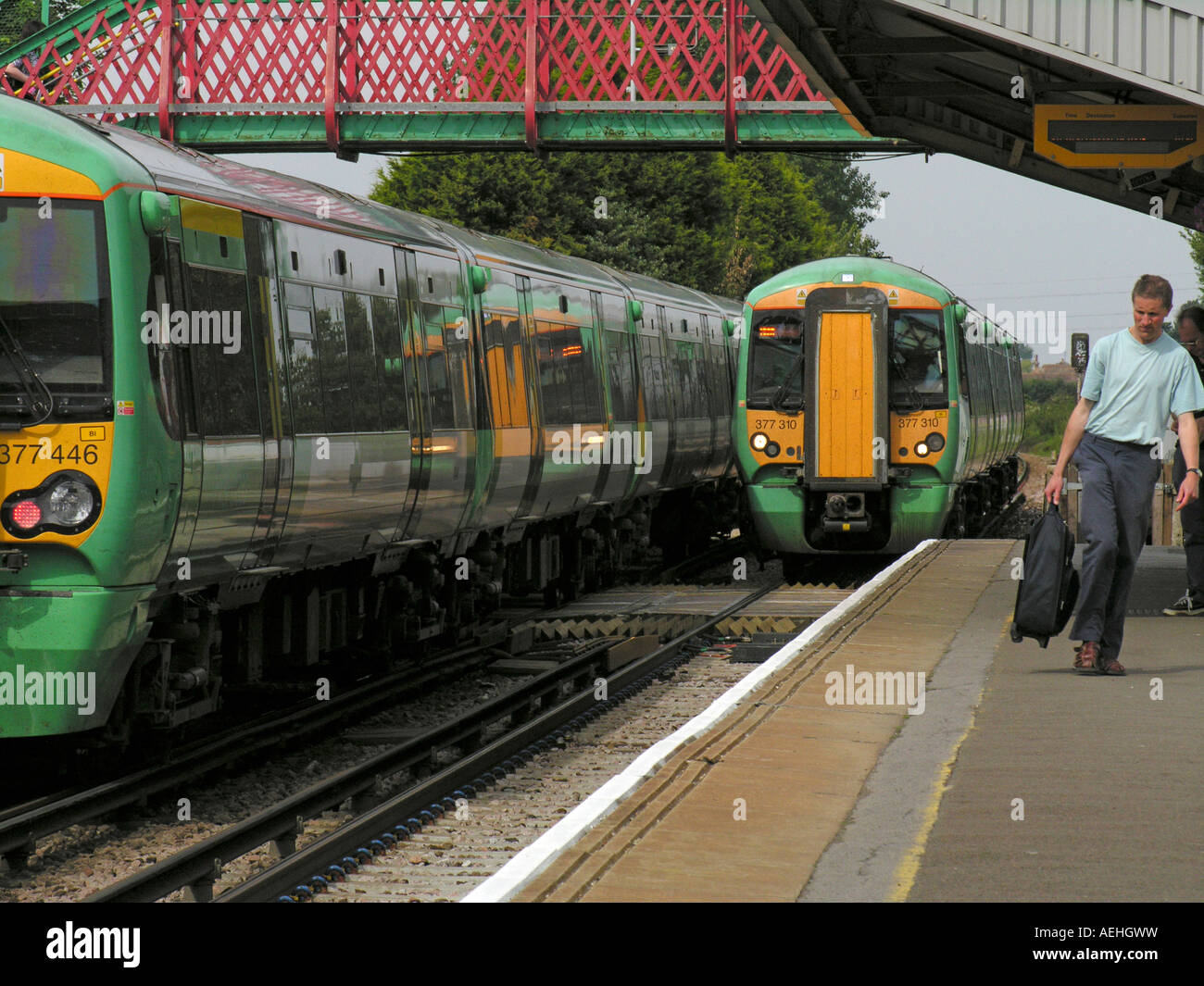 Southern Train service arriving and departing at Goring by Sea railway station West Sussex Stock