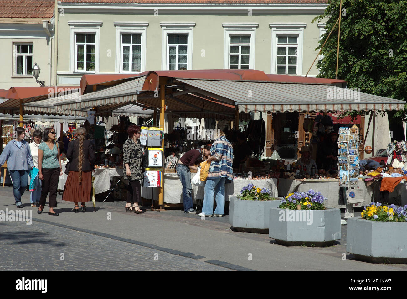 street market in the old town area of Vilnius, Lithuania. Stock Photo