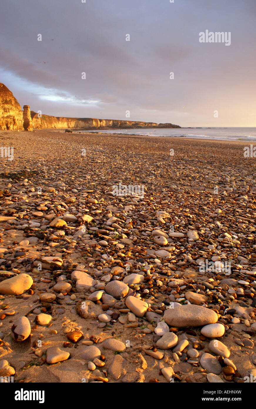 Marsden Beach with stone pillar (Lot's Wife) in the distance. Stock Photo