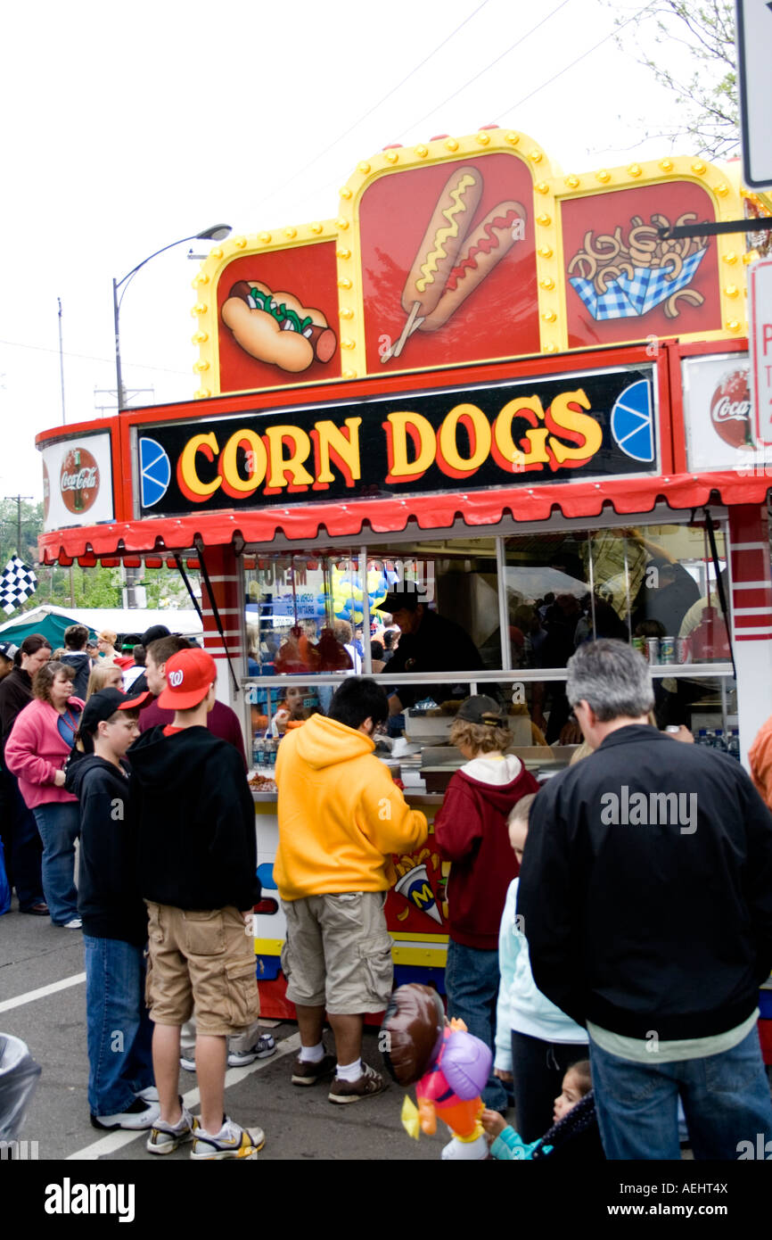 Garish Corn Dogs concession stand. Cinco de Mayo Fiesta. "St Paul