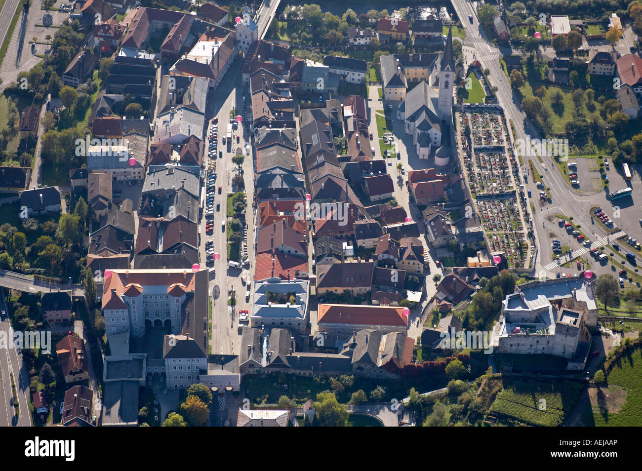 Little Tauern town Gmuend/Carinthia, aerial view, Carinthia, Austria Stock Photo