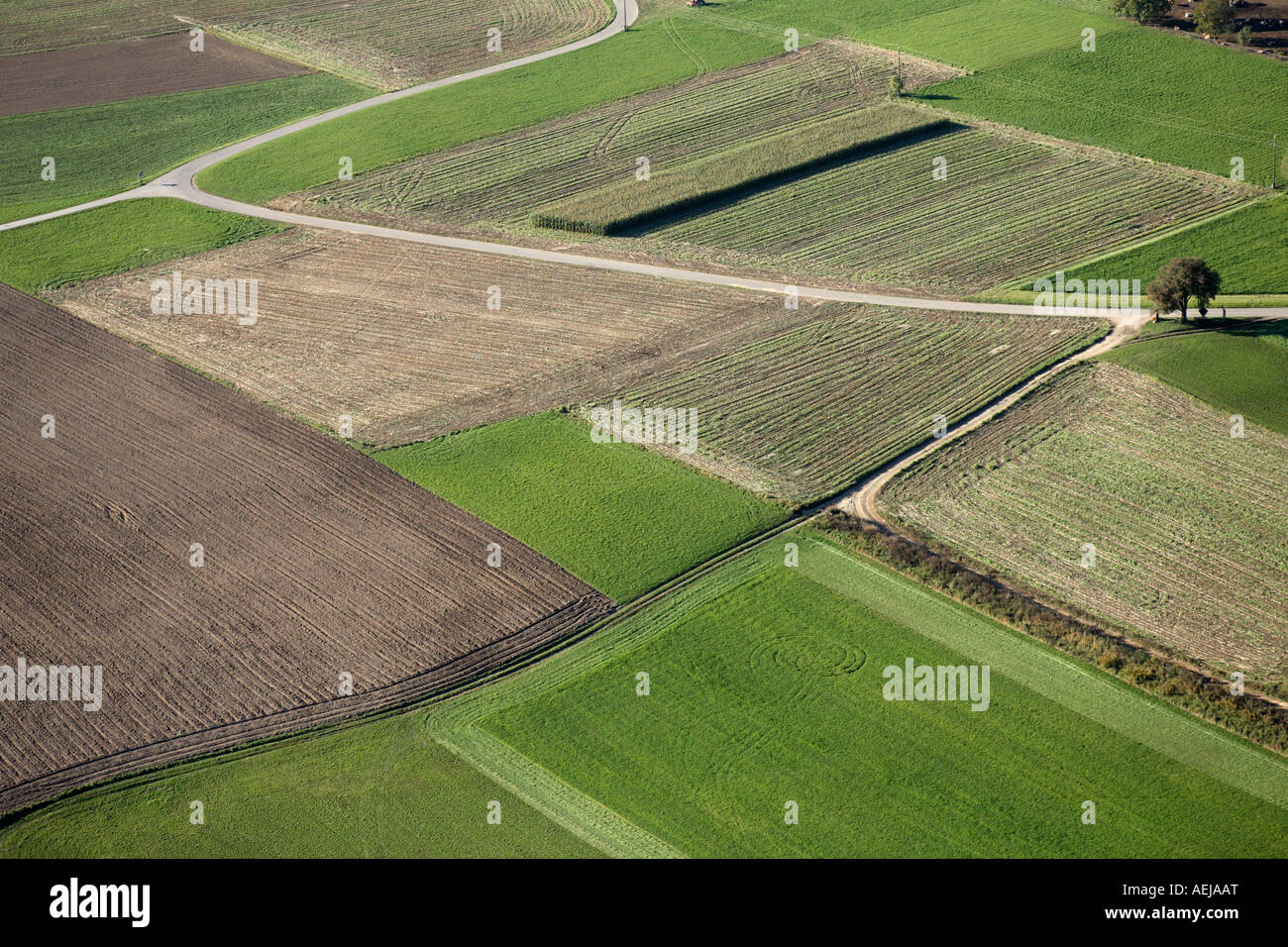 Field path in Seeboden at the Millstaetter lake / Upper Carinthia, aerial view, Austria Stock Photo