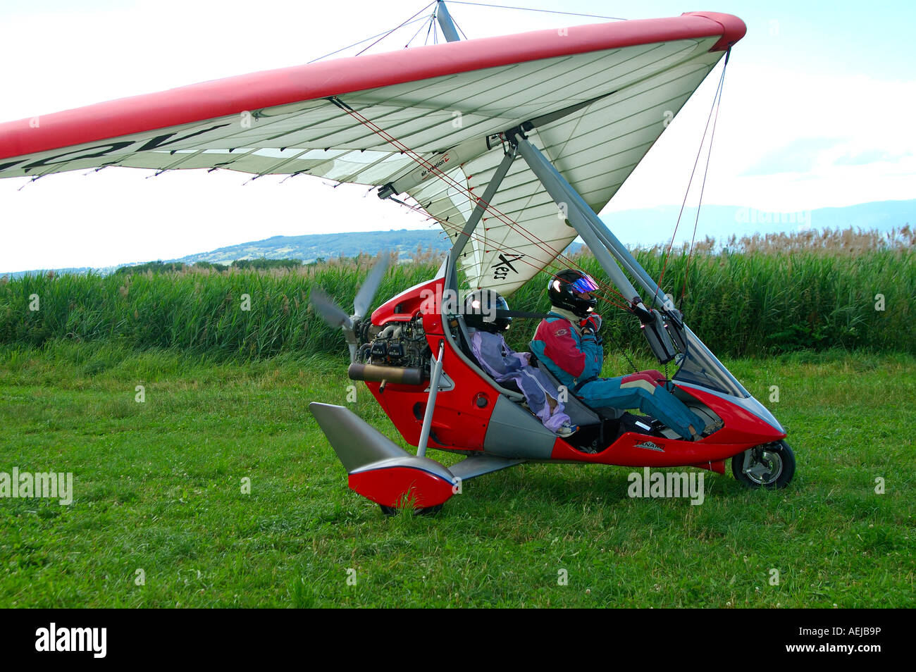 Microlight airplane prepares for takeoff Stock Photo Alamy