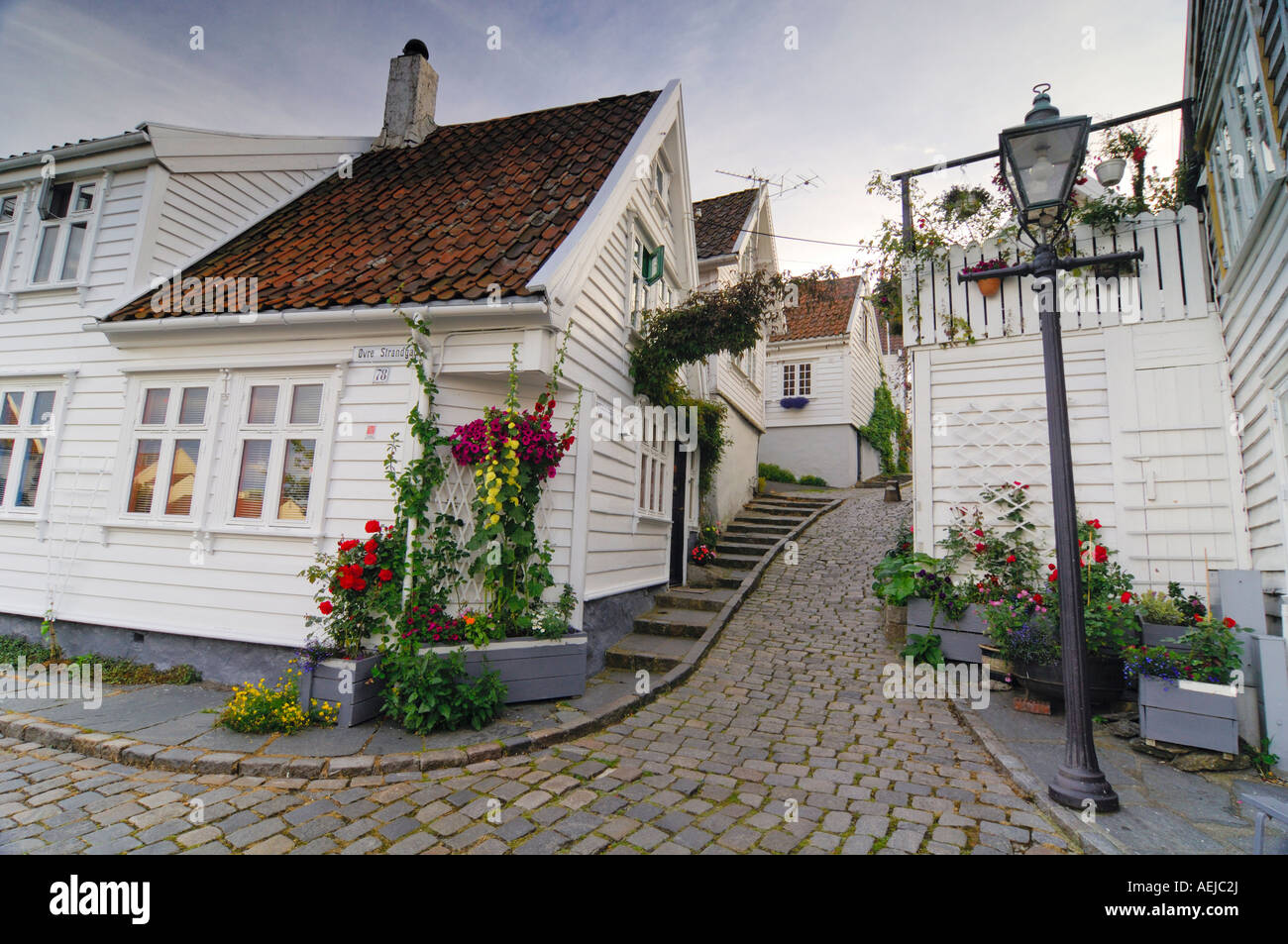 Narrow lane in the picturesque old town of Stavanger, Rogaland, Norway, Scandinavia, Europe Stock Photo