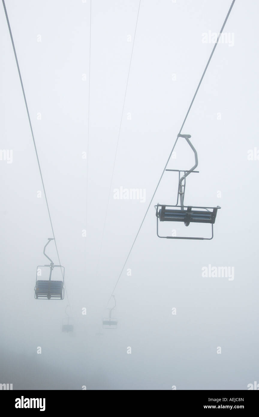 Chairlift, foggy weather Stock Photo