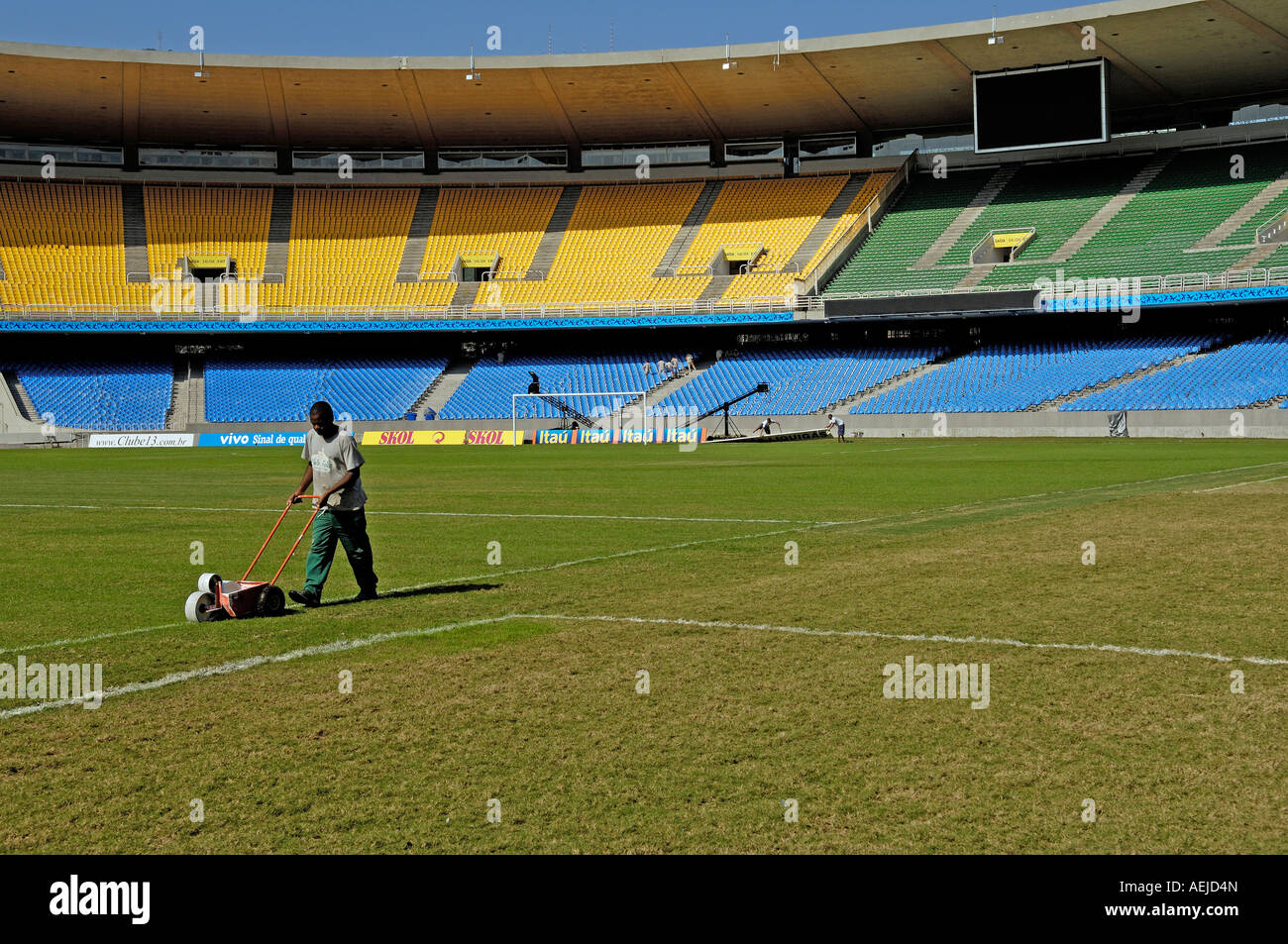 Preparations before the game in maracana stadium, the largest soccer stadium in the world, rio de janeiro, brasil Stock Photo