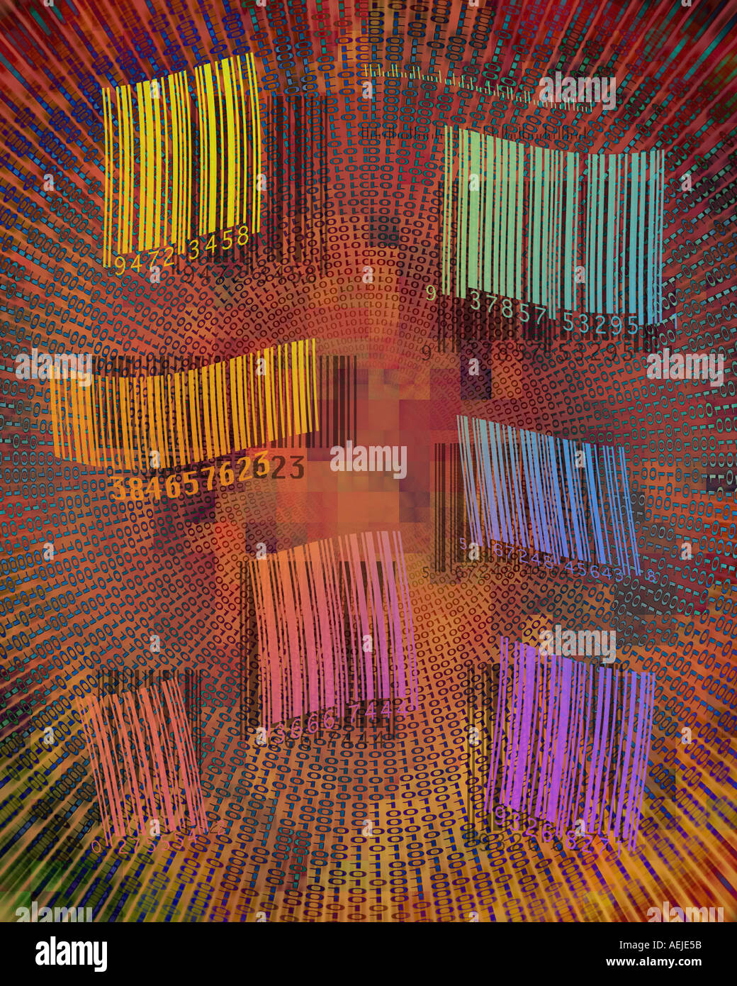 Humorously warped bar codes in joyful colors Stock Photo