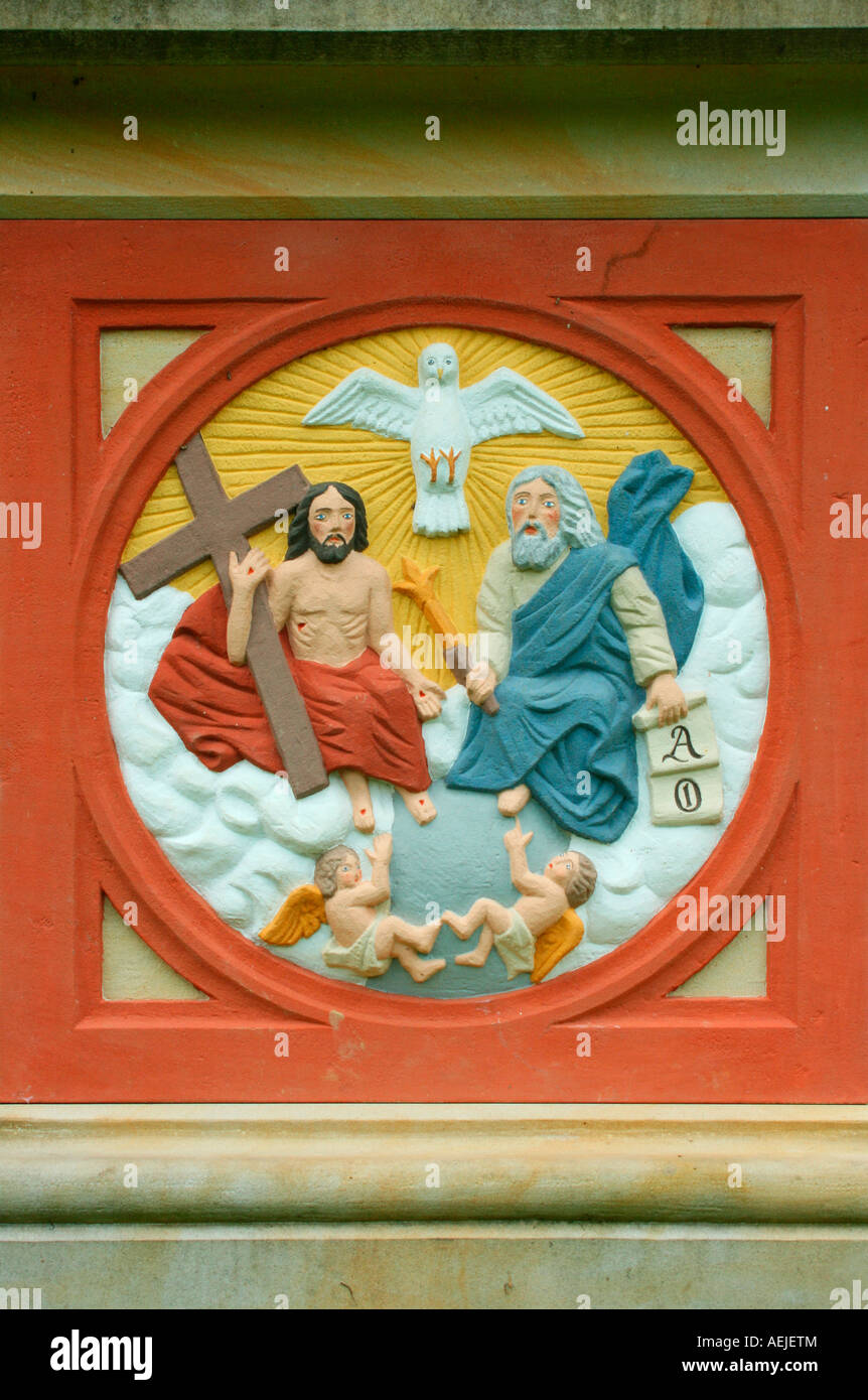 Colored Stone Relief With An Image Of The Holy Trinity Stock Photo Alamy