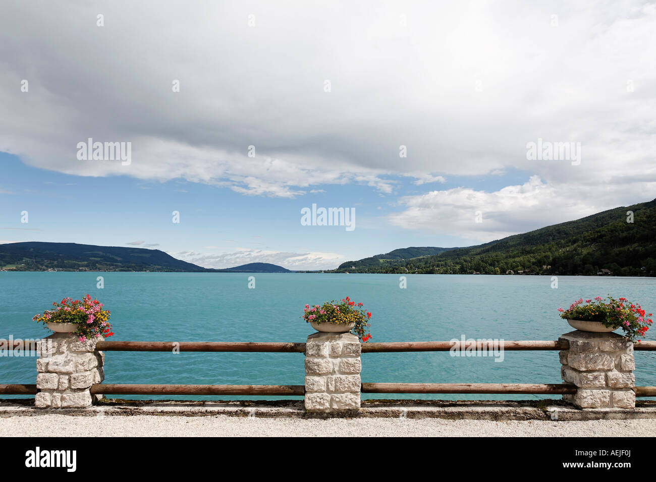 Panorama of the lake Attersee, view from the south, Salzkammergut, Upper Austria Stock Photo