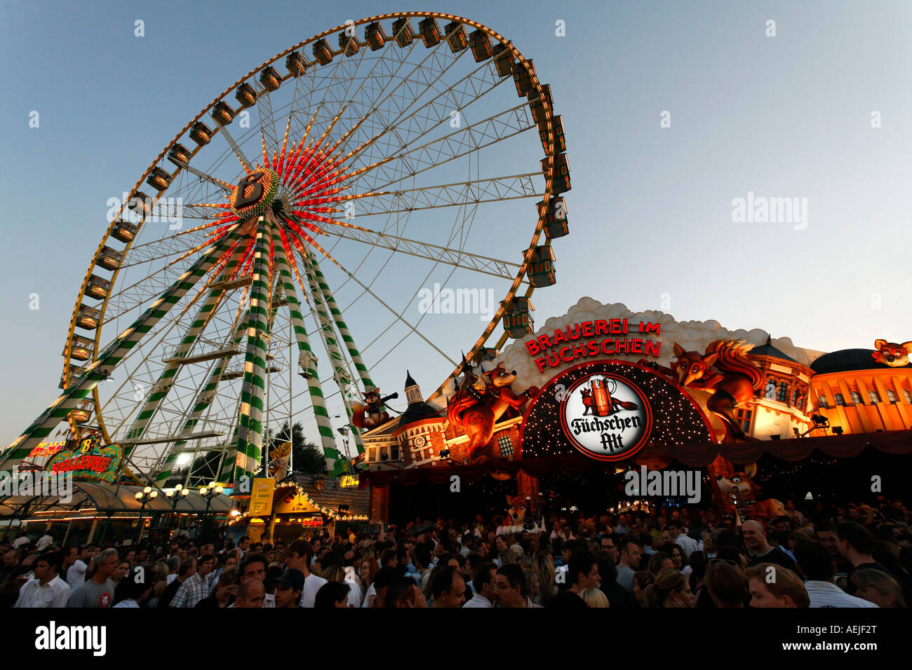 Ferris wheel Bellevue and brewery marquee, Rhine fair, Duesseldorf, NRW, Germany Stock Photo