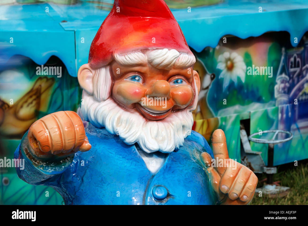 Big garden gnome, figure at a funride, Rhine funfair, Duesseldorf, NRW, Germany Stock Photo