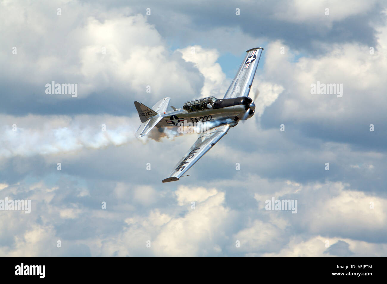 T 6 Texan North American Harvard or T 6 Texan or SNJ WW2 military trainer piloted by Bill Leff Binghamton Airshow New York USA Stock Photo