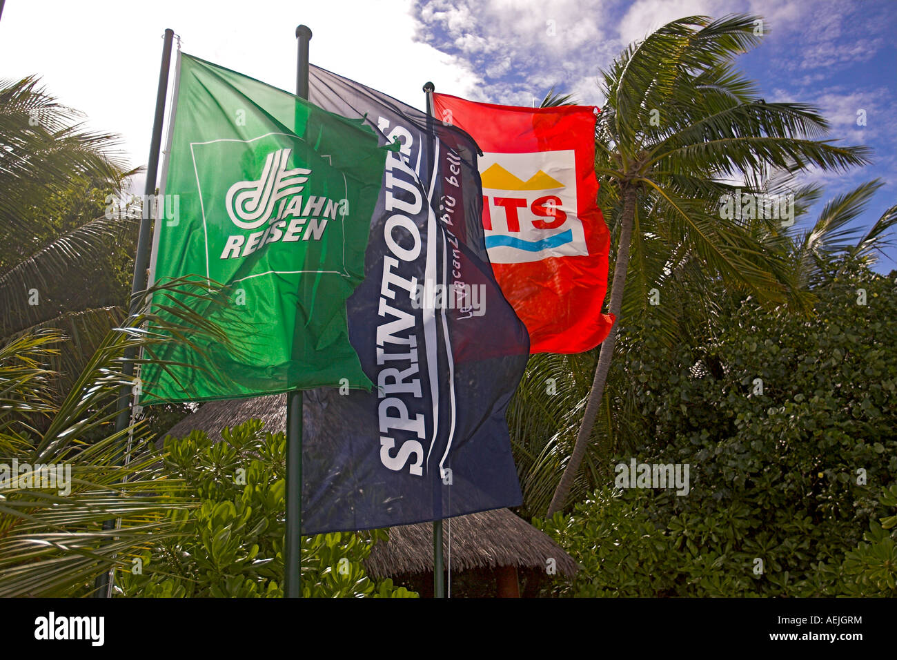 Flags of ITS, Jahn Reisen and Sprintours, Maldives Stock Photo