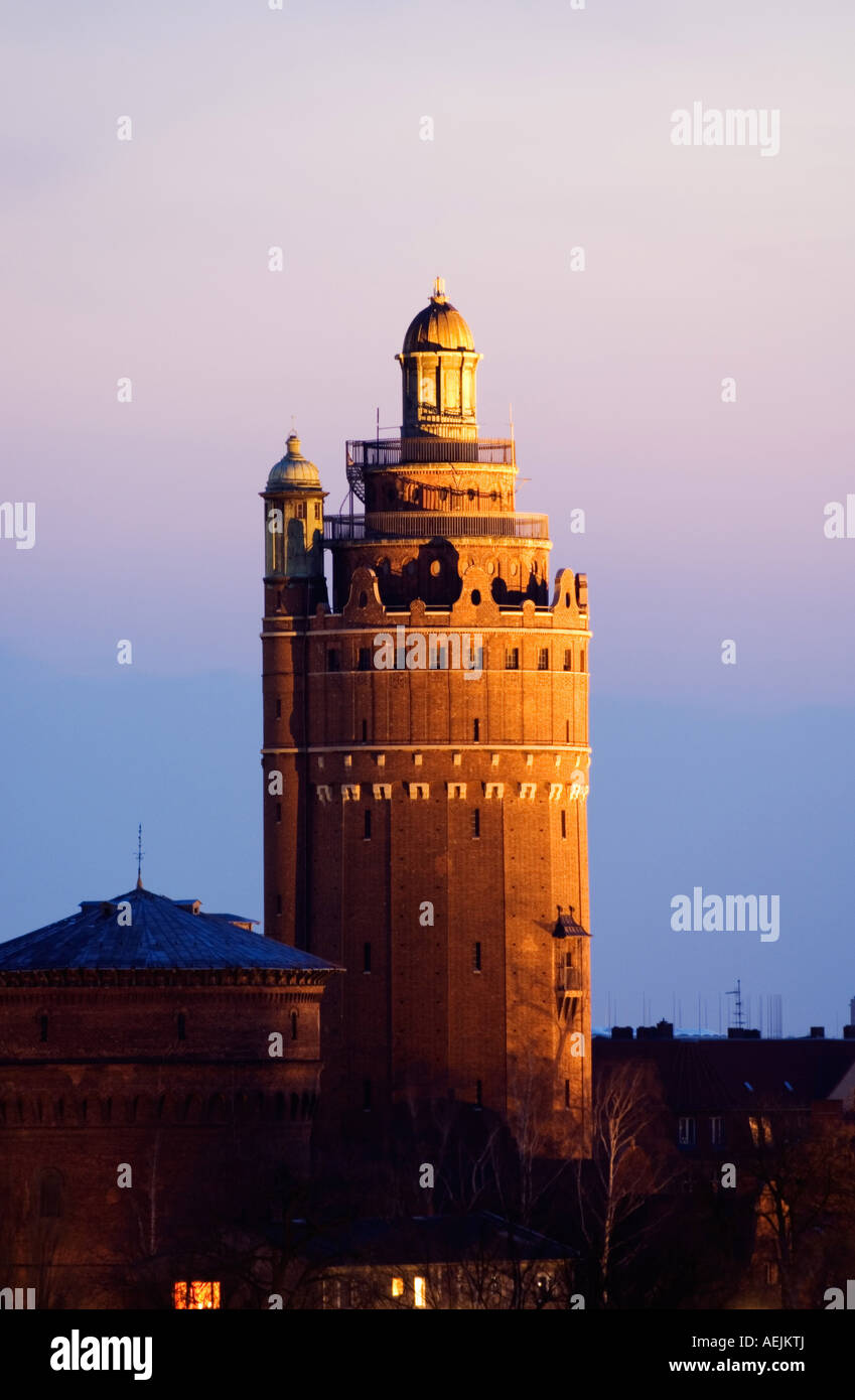 Watertower in the evening during dawn, Berlin, Germany Stock Photo