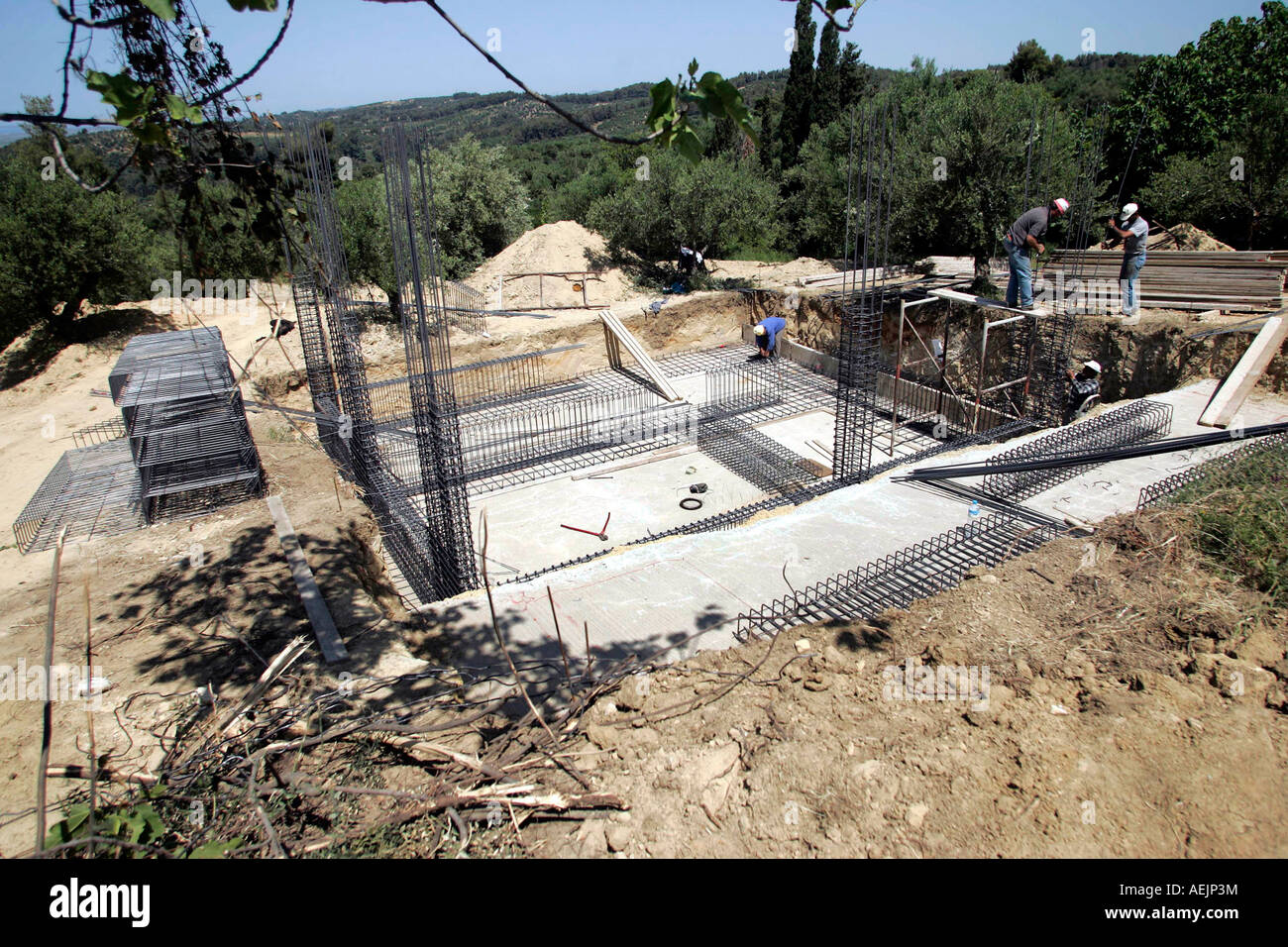 Workers Building A House Peloponnese Greece Stock Photo