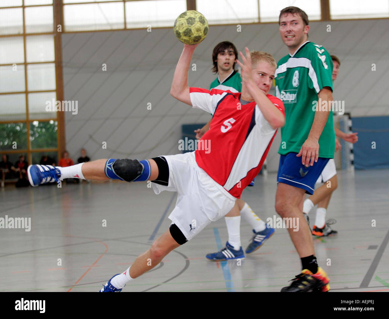 Handball, player throwing ball towards the goal, Stuttgart, Baden