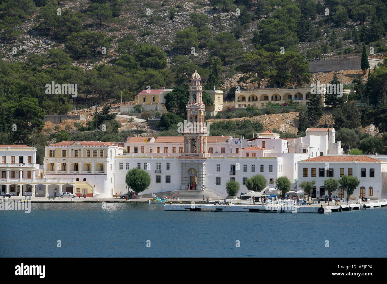 Monastery Panormitis on the Isle of Symi near Rhodes, Greece, Europe Stock Photo